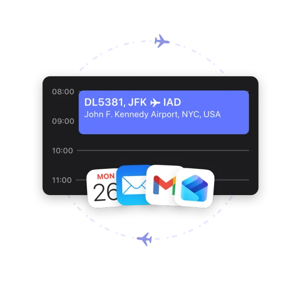 Anteprima dell'importazione di voli da email e calendario in byAir