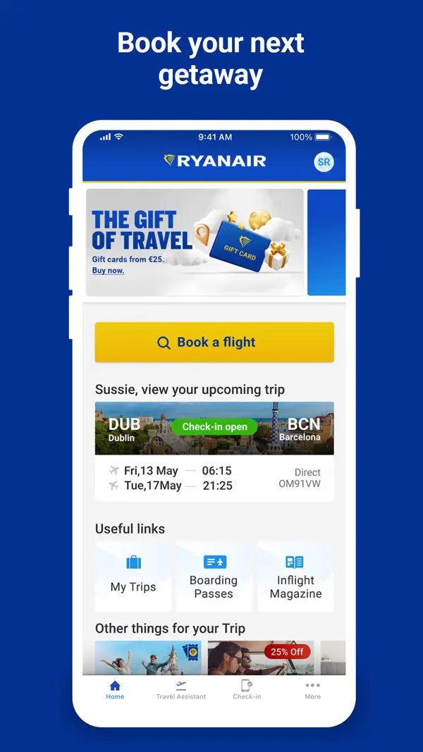 Schermata dell’app ufficiale di Ryanair