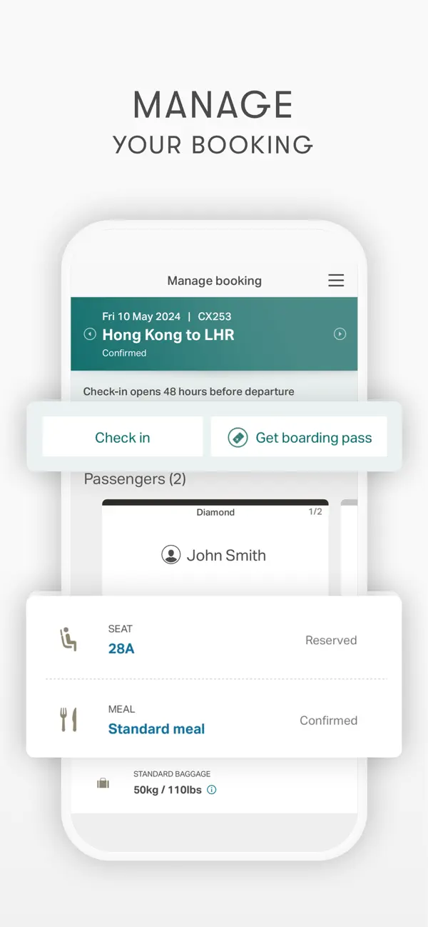 Ansicht in der offiziellen Cathay Pacific-App