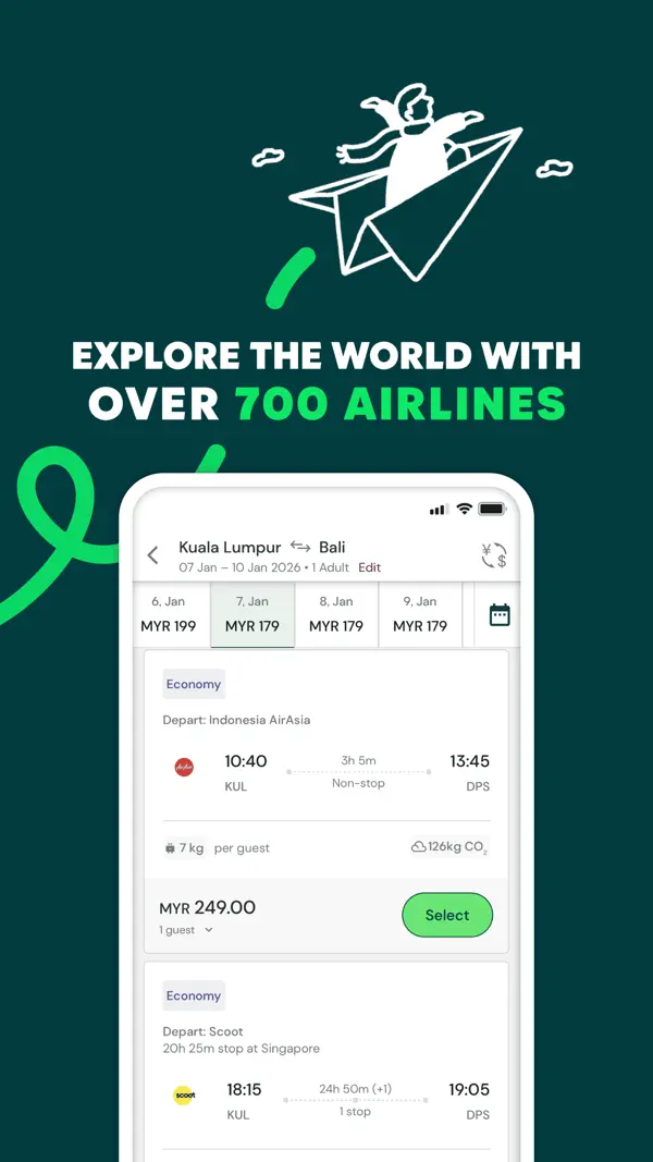 Écran de l’app officielle AirAsia MOVE