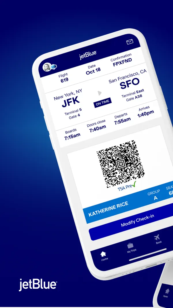 Ansicht in der offiziellen JetBlue-App