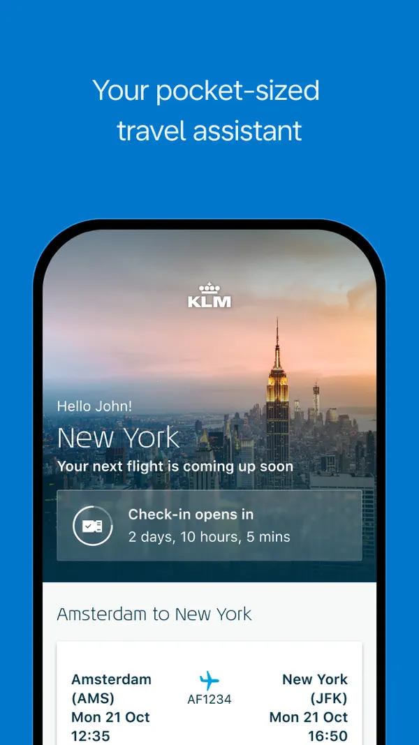 Ansicht in der offiziellen KLM-App