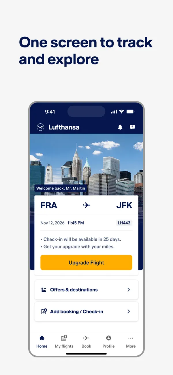 Schermata dell’app ufficiale di Lufthansa