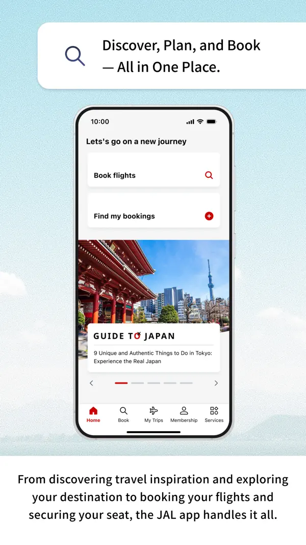 Schermata dell’app ufficiale di JAL