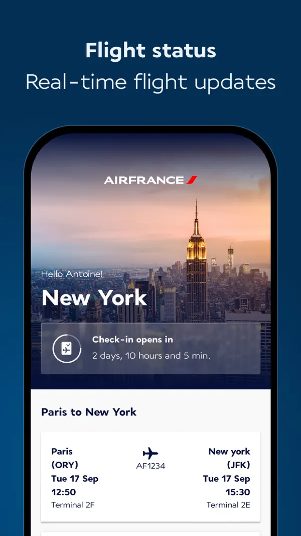 Ansicht in der offiziellen Air France-App